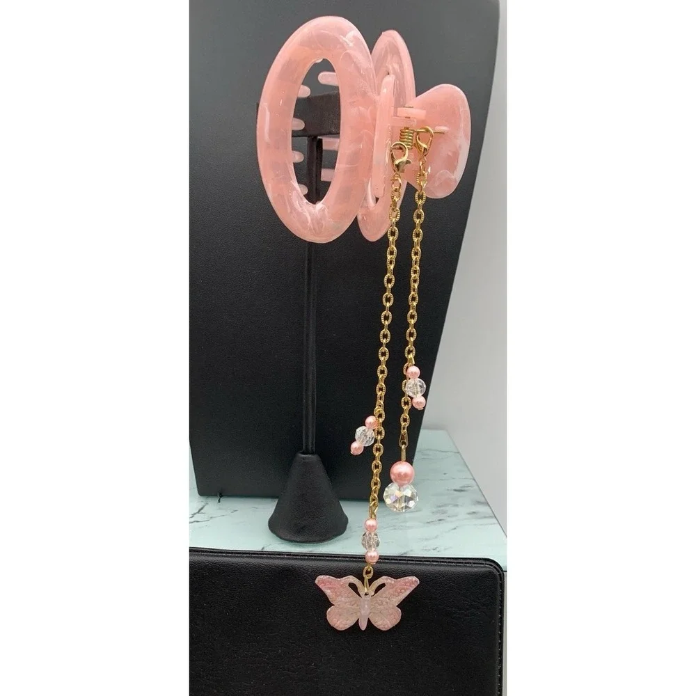 Pink Claw Hair Clip With Chains Jewels Butterfly Dainty Cottagecore Fairycore